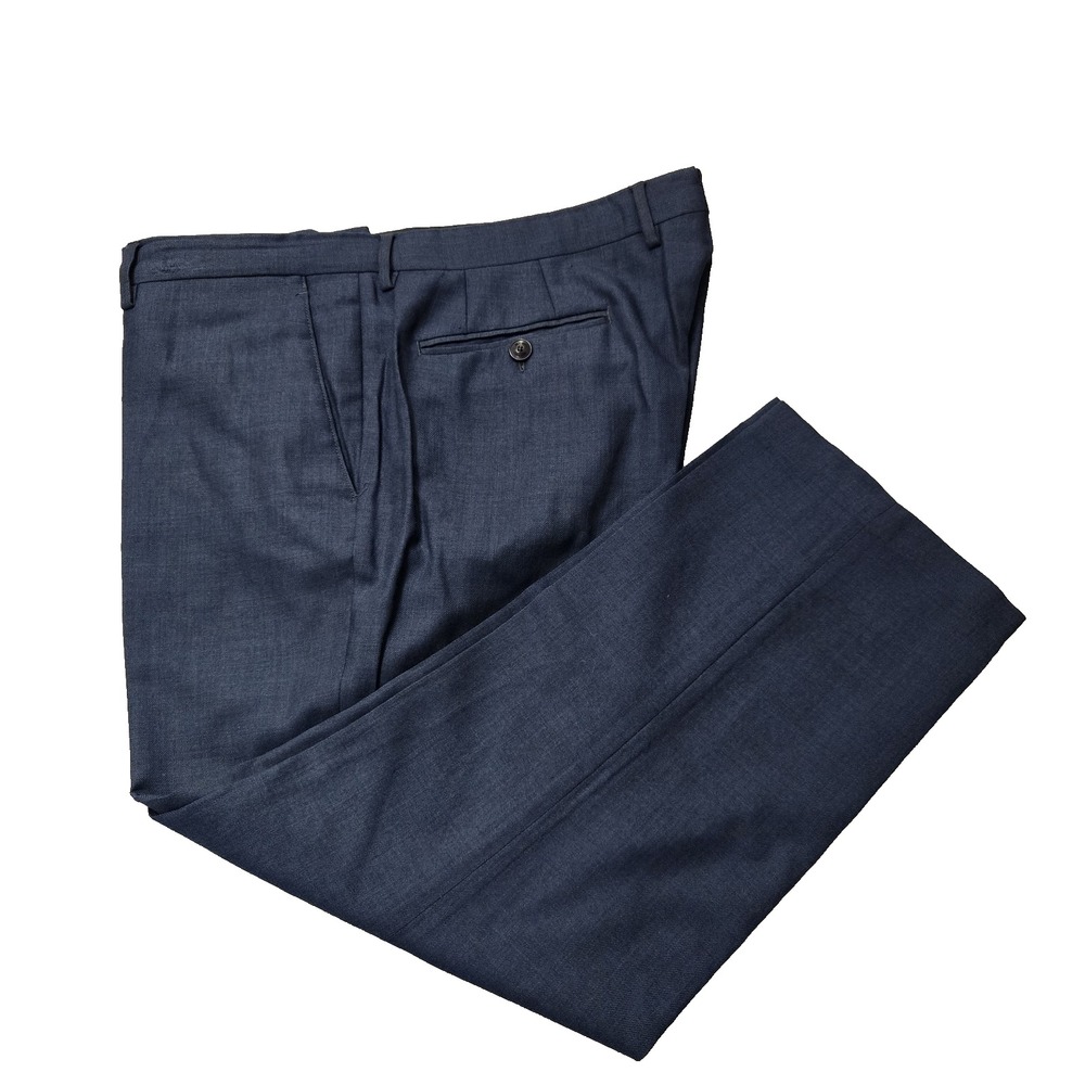 Etro Pants size 56 40X26 flat front milano italy mens wool trousers blue Straigh